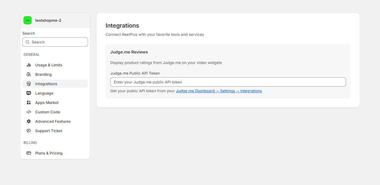 Judge.me Integration Settings